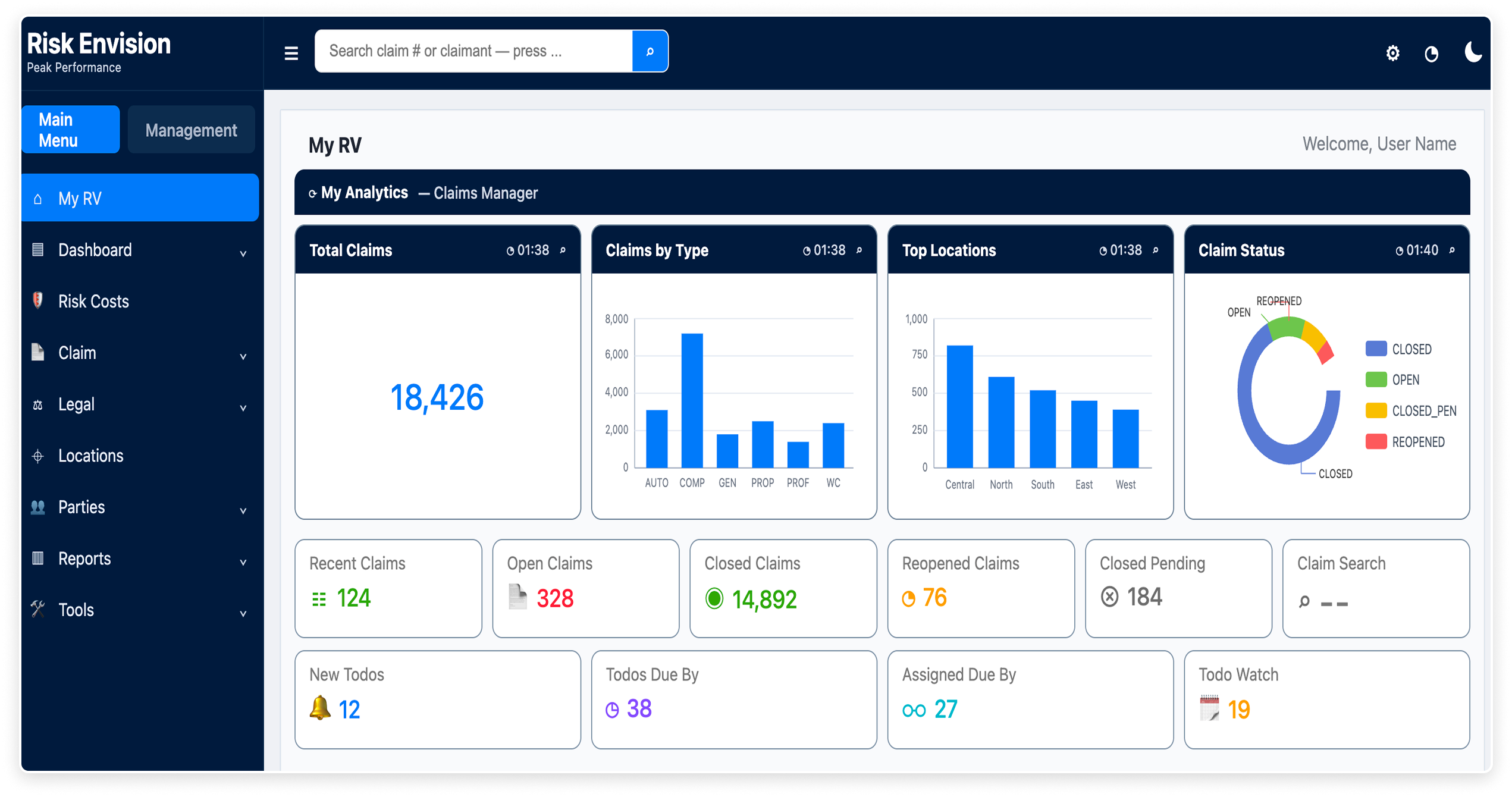 RiskEnvision scenario modeling view comparing baseline and alternative strategies with projected total cost of risk outcomes.